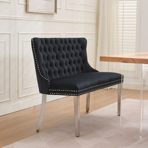 English Elm Velvet Double Dining Loveseat Bench - Chic Mid-Century Modern Velvet Seating For Two, Black W1143P362521-GIGA