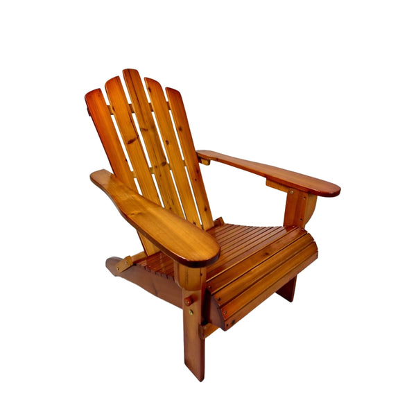English Elm Outdoor Wood Adirondack Chair Foldable Oak Finish — Solid Hardwood, Wide Seat & Arms, Portable Comfort W495P286083