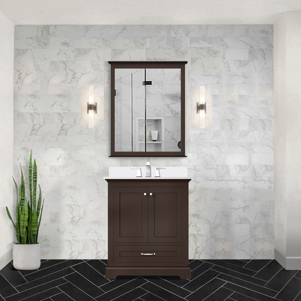 English Elm Espresso 30 in. Single Bath Vanity with Cultured Marble Top, Solid Wood, Soft-Close, Pre-Drilled Faucet B2731P258323