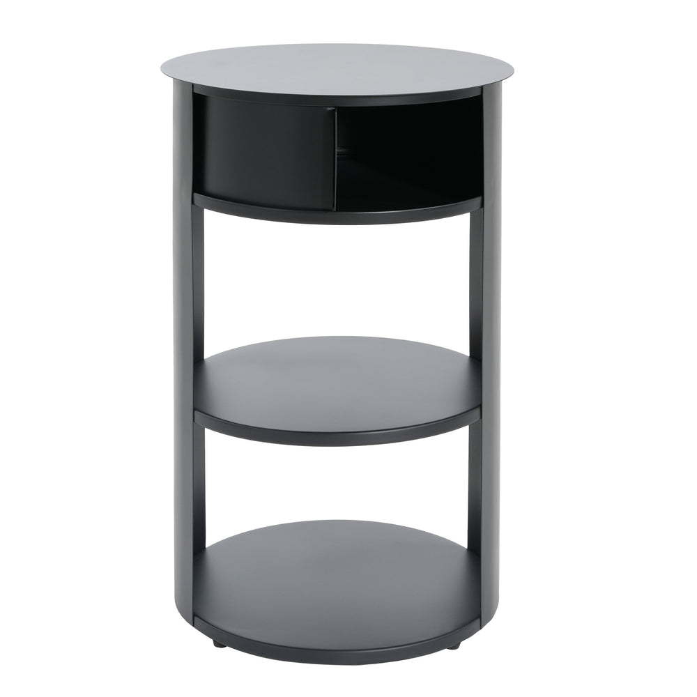 English Elm Christopher Knight Home® - Indoor 3-Tier Metal Round Side Table with Sliding Door Cabinet, Sturdy Iron, No-Assembly Modern Chic Matte Black N772P301522B