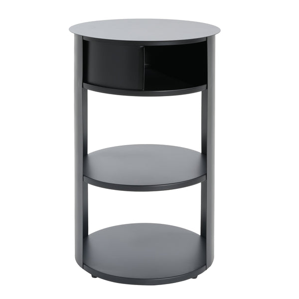 English Elm Christopher Knight Home® - Indoor 3-Tier Metal Round Side Table with Sliding Door Cabinet, Sturdy Iron, No-Assembly Modern Chic Matte Black N772P301522B