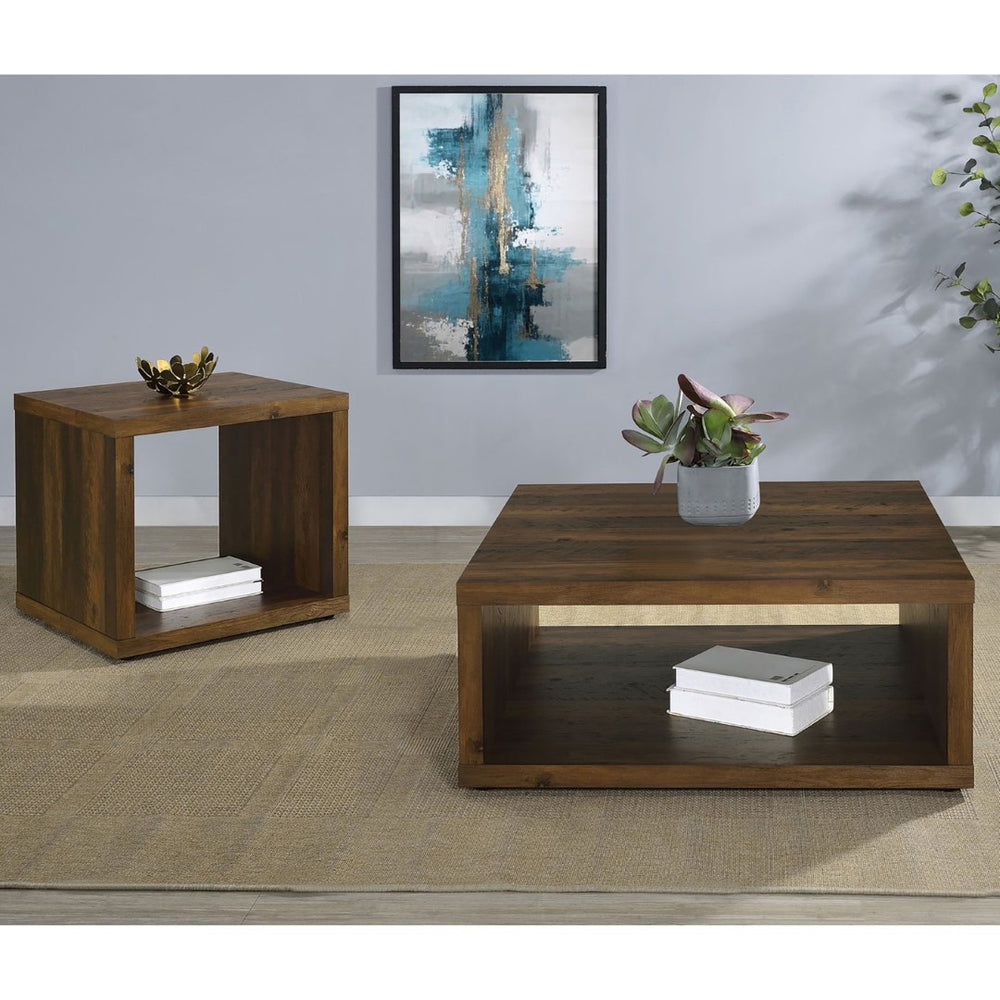 English Elm Hermosa Rustic Open Shelf Coffee and End Table Set for Farmhouse Living Rooms Dark Brown B062S01525