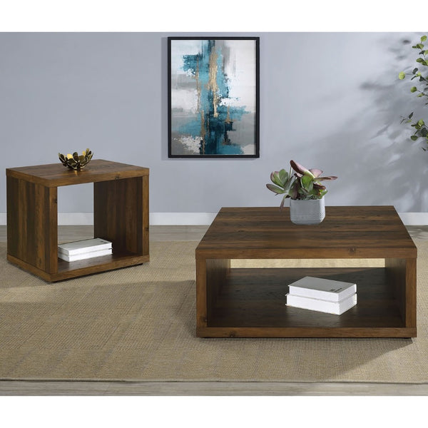 English Elm Hermosa Rustic Open Shelf Coffee and End Table Set for Farmhouse Living Rooms Dark Brown B062S01525