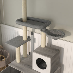 English Elm Pawhut Floor to Ceiling Cat Tower with Hidden Litter Box Condo Hammock Sisal Posts W2225P200364