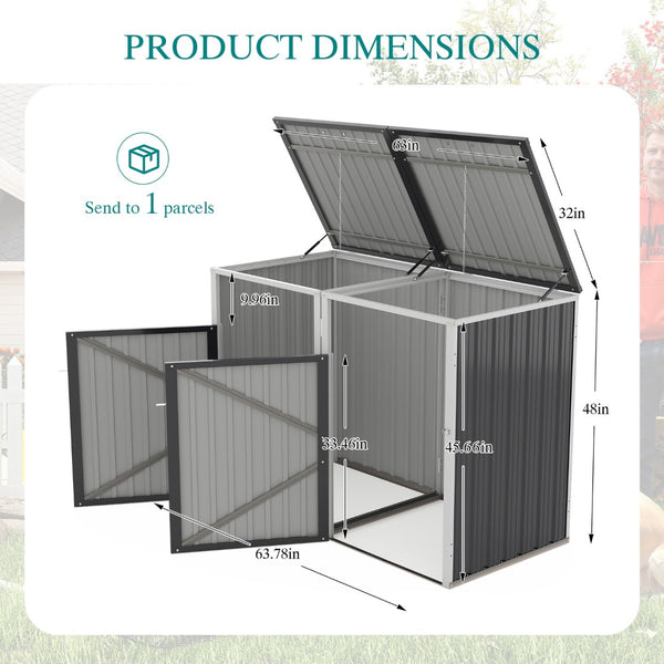 English Elm Garbage Bin Shed Galvanized Steel Enclosure for Two Cans Outdoor Weather Resistant Dark Gray W1598P357714