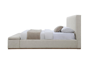 English Elm Boxter Queen Storage Bed Beige Linen Upholstered Platform Frame Walnut Legs B2756S00031