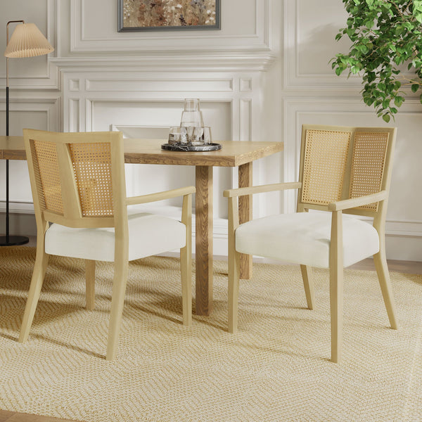 English Elm Christopher Knight Home® - ARM Mid-Century Dining Chair with Rattan Back & Upholstered Foam Seat, Solid Rubberwood Frame Beige,Natural Ash N771P254005A