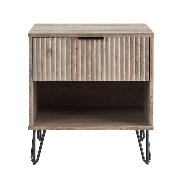 English Elm Dumbo 20" Fluted Nightstand In Rustic Gray With Gold Accents - Stylish Storage For Modern Spaces B365P398156