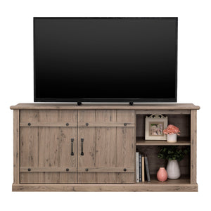 English Elm Credenza, Rustic 70" TV Stand with Sliding Barn Doors, Adjustable Shelves, Cord Management, 62" Plain Light Oak B356P354410
