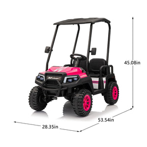 English Elm 24v Kids Electric Ride on Truck Four Seat All Wheel Drive Spring Suspension Sunshade Pink W1578P381257