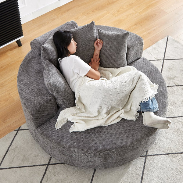 English Elm 55''L Chenille Foam Single Swivel Chair with Plush Backrest Pillow, 360° Smooth Recline for Living Room Lounge Comfort Grey W834S00352