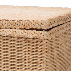 English Elm Bohemian Handcrafted Rattan Round Footstool with Open Lattice Weave and Foam Seat B2750P467836