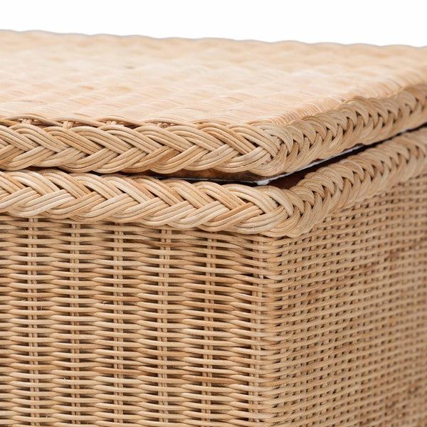 English Elm Bohemian Handcrafted Rattan Round Footstool with Open Lattice Weave and Foam Seat B2750P467836
