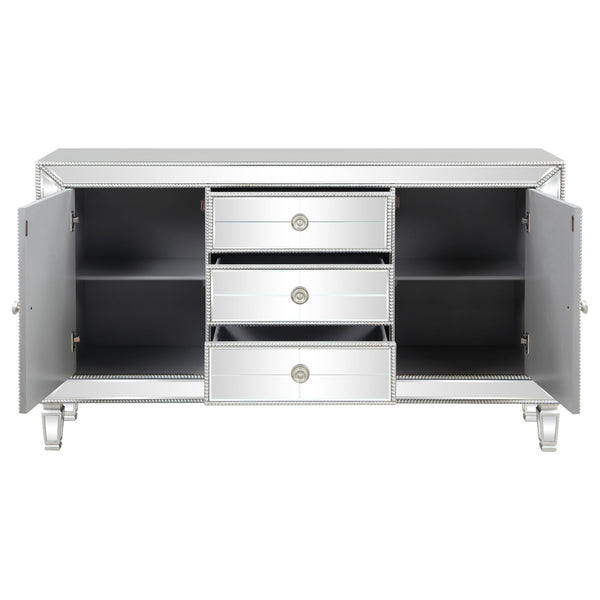English Elm Gabrielle Silver Mirrored 3-Drawer Accent Cabinet with Two-Tier Display, Bright Reflective Storage Elegance B062P328633