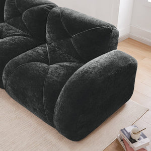 English Elm 110''boneless Velvet Sectional Sofa Modular Cloud Seating with Tufted Cushions for Living Rooms Black W714S01626