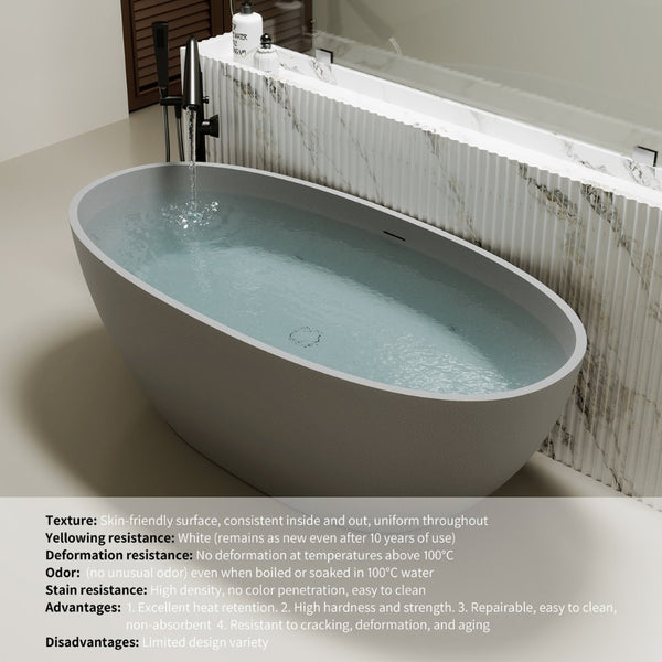 English Elm 70.6'' Freestanding Resin Stone Soaking Tub Polished Spa Bath with Drain Overflow W2753P477965