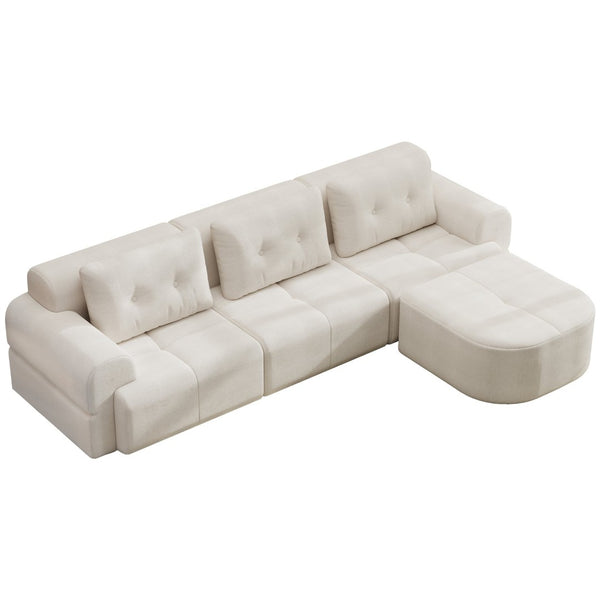 English Elm Modular Sectional Sofa with Chaise Full Foam Build Woven Fabric for Living Room Beige White W2379S00005