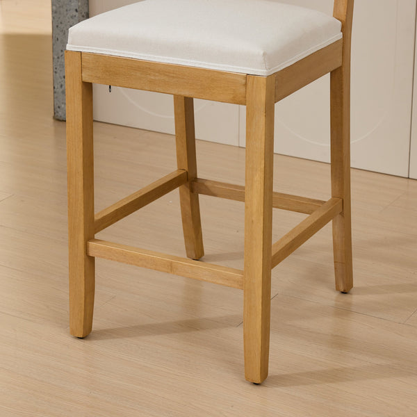 English Elm Full Solid Wood Rattan-Back Bar Stools Set Of 2 - Stylish Beige Cushions For Rustic Kitchen & Café W1143P384367