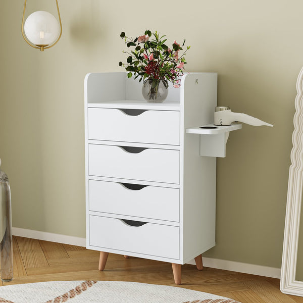 English Elm 4 Salon Storage Cabinet with 4 Drawers, 2 Hair Dryer Holders, Raised Legs — Compact Styling Station Organizer for Salon & Home W331P248070