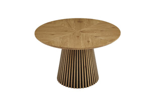 English Elm Round Beech Wood 3 Piece Dining Set with Slatted Legs and Padded Beige Chairs W3590S00025