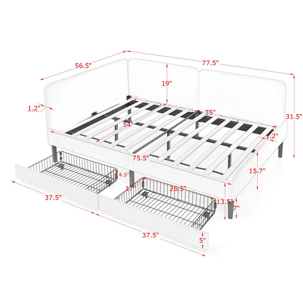 English Elm Full Velvet Upholstered Platform Bed Full Size with 2 Underbed Storage Drawers, Foam Seat, Modern Design Beige W1413P298911