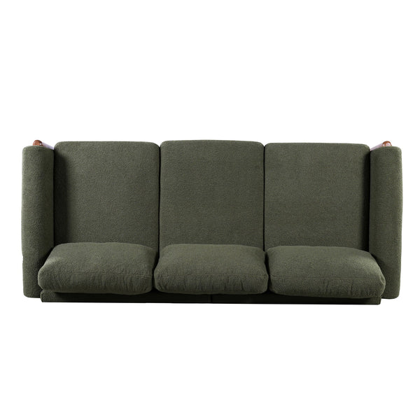 English Elm Christopher Knight Home® - 83.86" 3-Seater Sofa in Teddy Velvet with Curved Armrests & Solid Wood Legs, Plush Durable Comfort Green N765P331021N