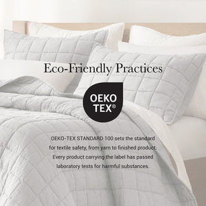 JLA Home Harbor House - Linen Garment-Washed Quilt Set with Tailored Piping, OEKO-TEX Certified French Linen Softness Gray HHD14-1922