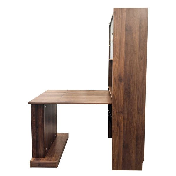 English Elm Folding Wall-Mount Desk with Shelves and Pegboard, Space-Saving Foldable Workstation for Small Rooms W331S00199