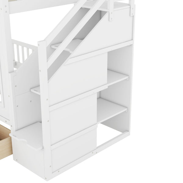 English Elm Twin-over-twin Bunk Bed Convertible Lower Desk Solid Pine Kids Bedroom Space Saver White LT000681AAK-1