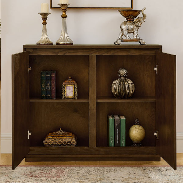 English Elm Mid Century Modern V-Shape Storage Cabinet - Stylish Buffet & Coffee Bar For Narrow Spaces, Brown W1801P362147