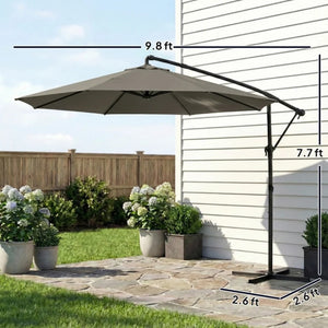 English Elm Large Offset Cantilever Patio Umbrella with 360 Rotation Tilt and Uv Protection Gray T3971P466709