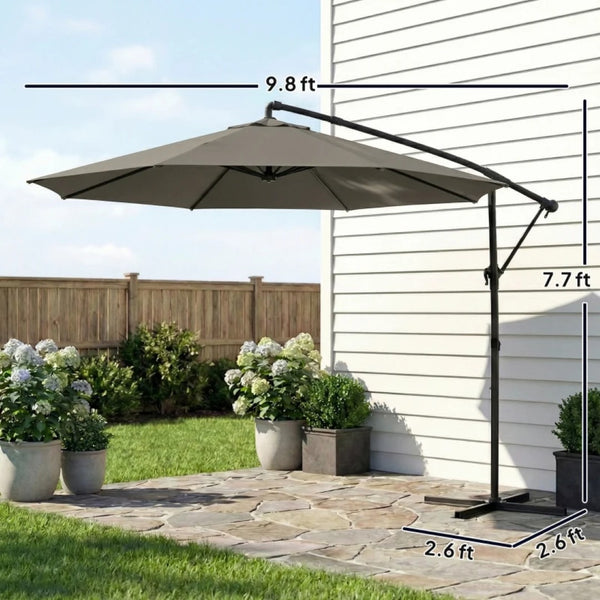 English Elm Large Offset Cantilever Patio Umbrella with 360 Rotation Tilt and Uv Protection Gray T3971P466709