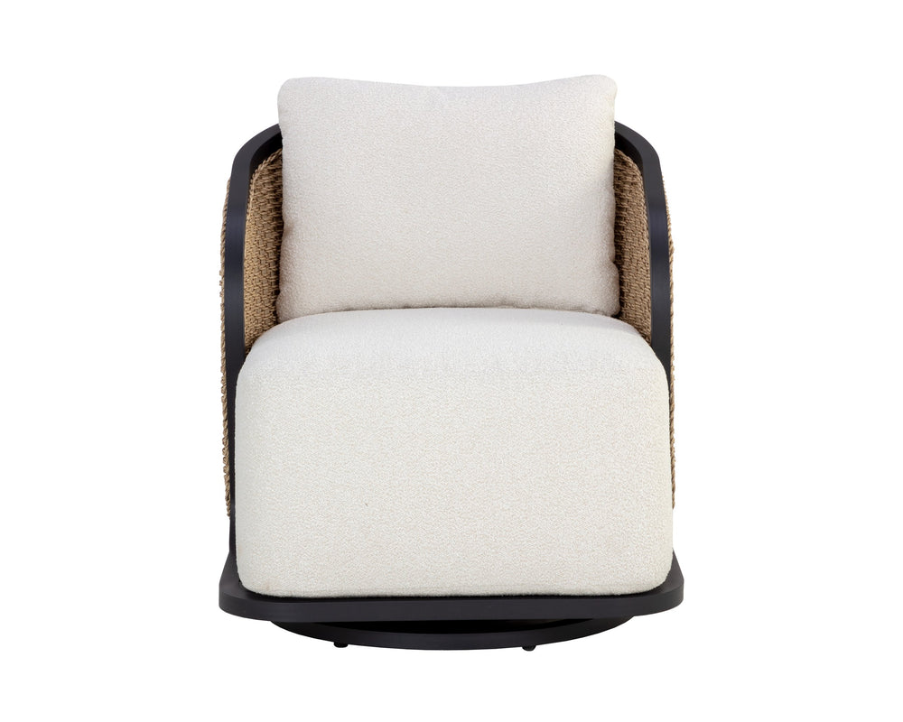 Sunpan Bora Swivel Lounge Chair - Elegant Outdoor Seating with Moisture-Repellent Cream Boucle Fabric