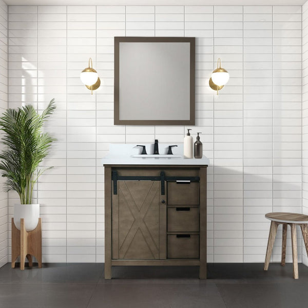 English Elm Rustic Brown Bath Vanity With White Quartz Countertop - Stylish Storage, Easy Install, Durable Design B2731P260012-GIGA