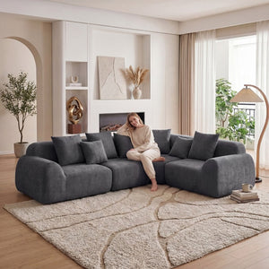 English Elm Oversized Velvet Cloud Sectional with Memory Foam Cushioning and L-shape Chaise Lounge Grey W3728S00014