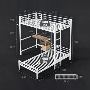 English Elm Bunk Bed Twin Over Twin With L-Shaped Desk, Storage Shelves & Safety Guardrail - Perfect For Teens! W3752P378629