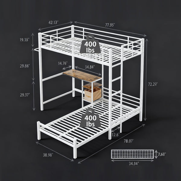 English Elm Bunk Bed Twin Over Twin With L-Shaped Desk, Storage Shelves & Safety Guardrail - Perfect For Teens! W3752P378629