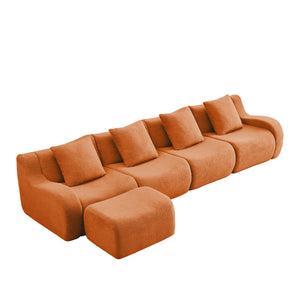 English Elm L-Shaped 4-Seat Modular Sofa In Soft Teddy Fabric – No Assembly, Ergonomic Design & Anti-Slip Base W714S01454
