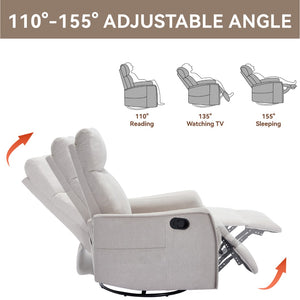 English Elm Heat Massage Rocker Recliner with Swivel Base and Vibrating Nodes for Living Room Beige W1803P251884