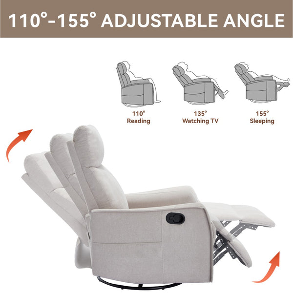 English Elm Heat Massage Rocker Recliner with Swivel Base and Vibrating Nodes for Living Room Beige W1803P251884