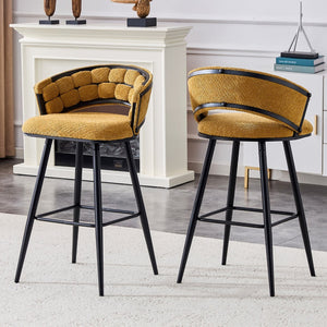 English Elm Set of 2 Chenille Upholstered Counter Stools with Iron Legs for Kitchen Islands Black,Yellow W3875P370852