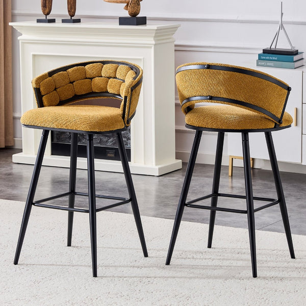 English Elm Set of 2 Chenille Upholstered Counter Stools with Iron Legs for Kitchen Islands Black,Yellow W3875P370852