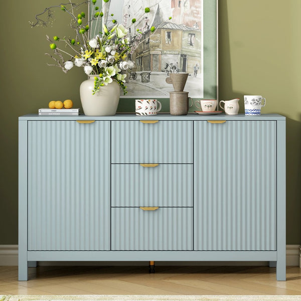 English Elm U_Style Modern Wave-Front Sideboard - 3 Adjustable Shelves, Soft-Close Doors & Metal Handles, 3 Colors N711P269066C-GIGA