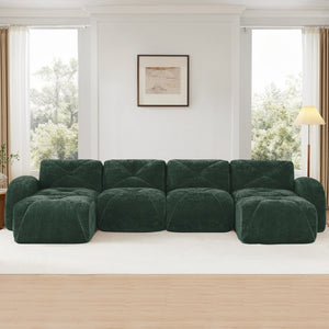 English Elm U-shaped Modular Velvet Sofa Tufted Cushions High Density Foam Living Room Sectional Green W714S01617