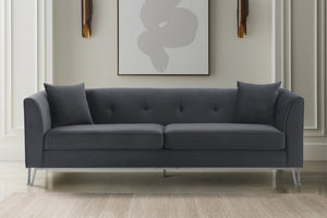 English Elm Wynnora 90" Gray Fabric Sofa with Plush Cushions, Brushed Stainless Legs, 750 lb Capacity, No Assembly B2736P354354