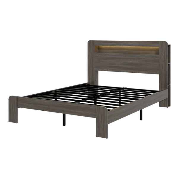 English Elm Bed Frame Queen Size With Led Light Headboard, Usb Charging, Noise-Free, Easy Assembly & Storage W636P288789
