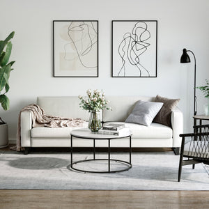 English Elm HOMCOM Modern Round 32" Coffee Table with Wood Grain Top and Black Metal Frame, Durable & Versatile White W2225P217443