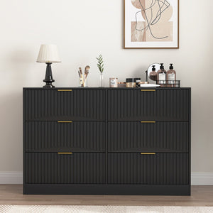 English Elm Modern Six Drawer Chest with Wavy Textured Fronts Sleek Matte Storage for Any Room Black W409P307525