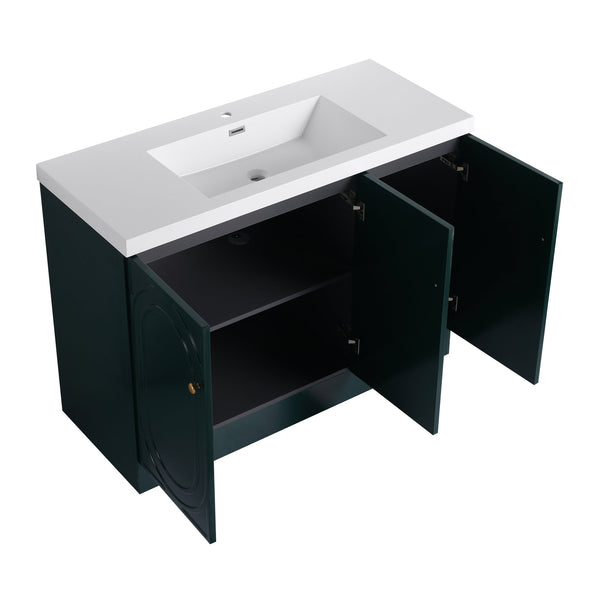English Elm 48" Freestanding Bathroom Vanity with Thick Resin Sink, Soft-Close Doors, Adjustable Shelves, Durable Finish Dark Green W999S00276