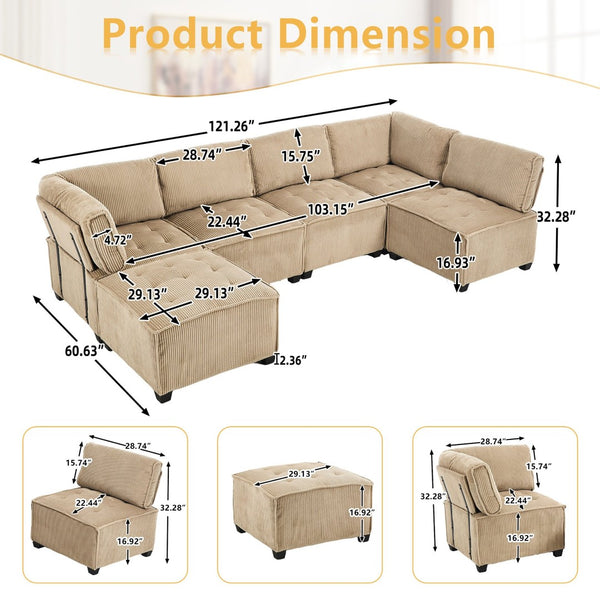 English Elm United We Win U-Shaped Modular Sectional Sofa - Cozy 6-Seat Couch With Reversible Chaise & Pet-Friendly Design W1568S00155-GIGA